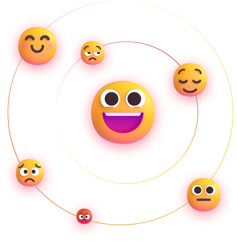 Émojis d’humeurs en orbite autour d’un visage souriant