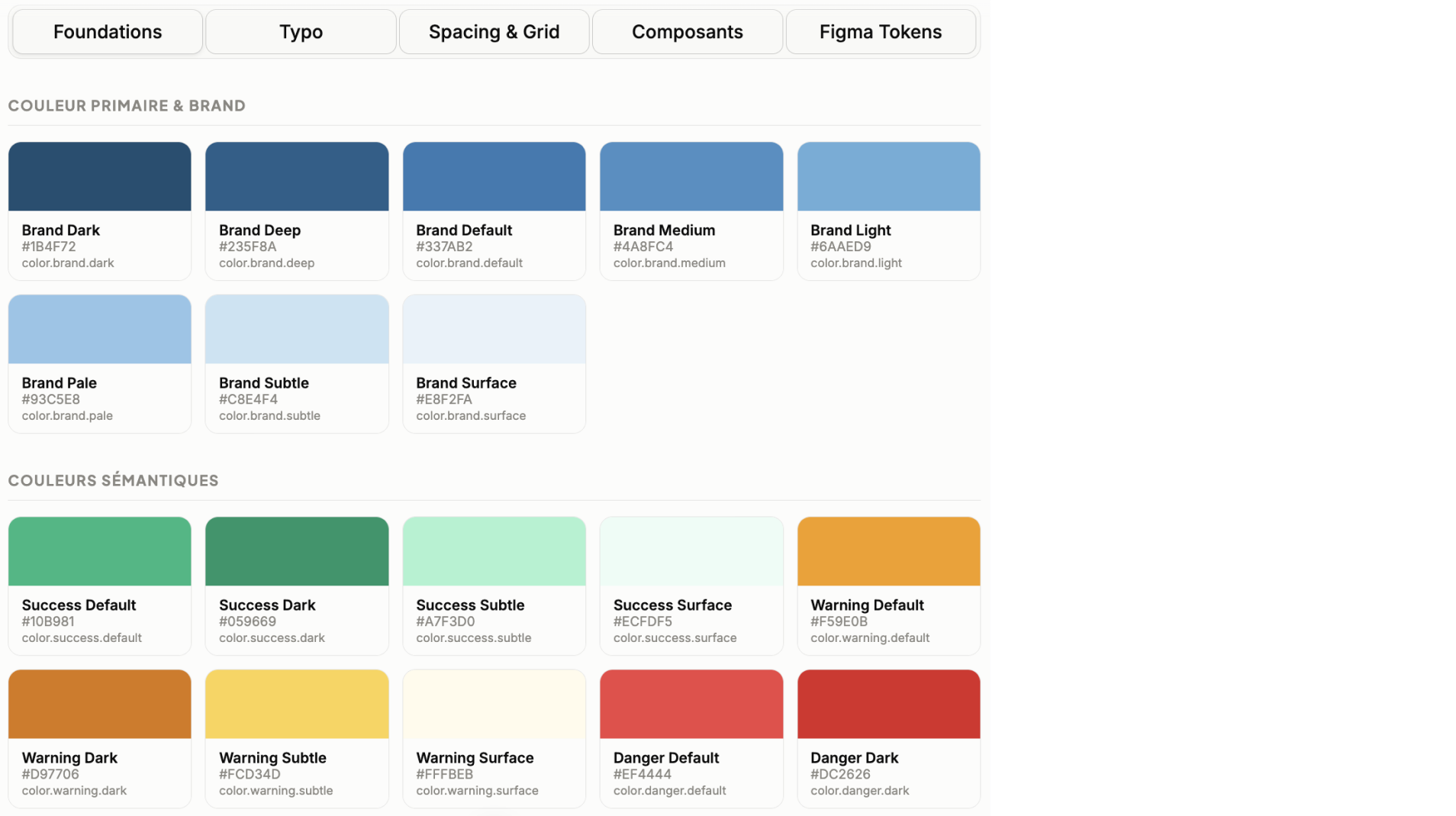 Palette de couleurs : couleurs de marque et sémantiques du design system