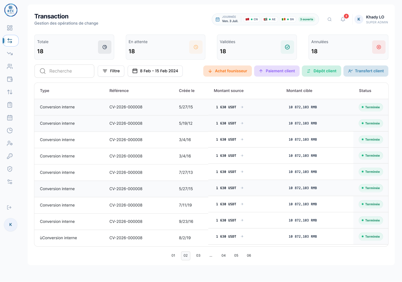 Nouvelle page Transactions