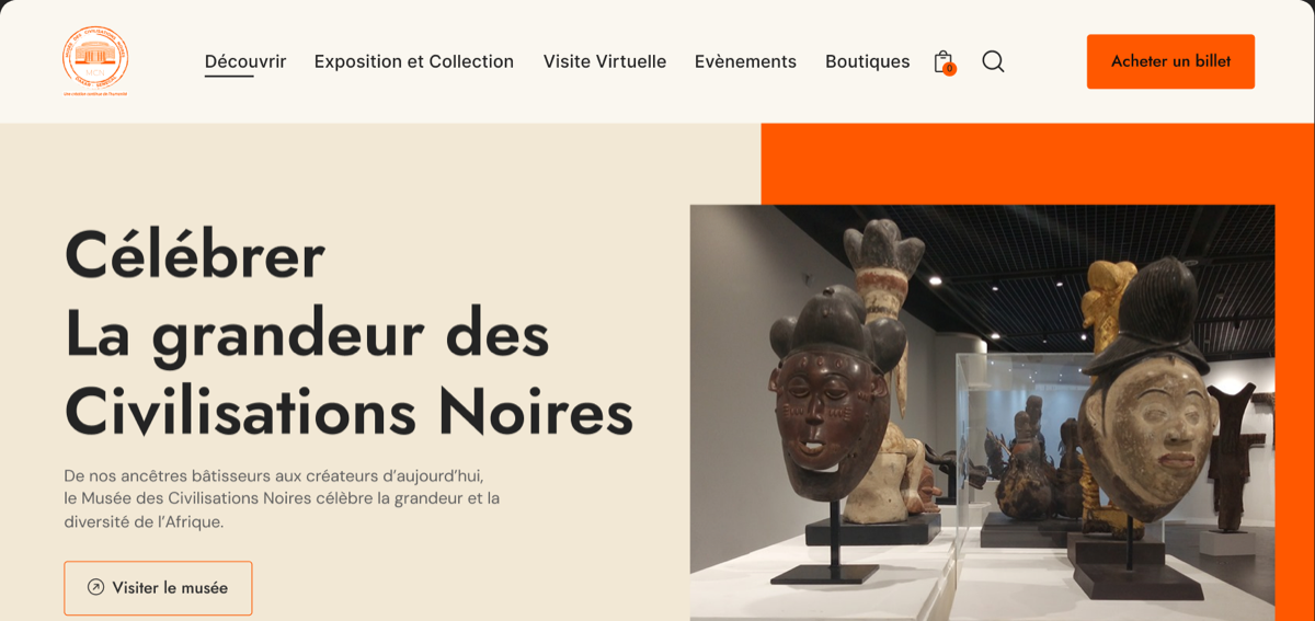 Page d’accueil du site du Musée des Civilisations Noires