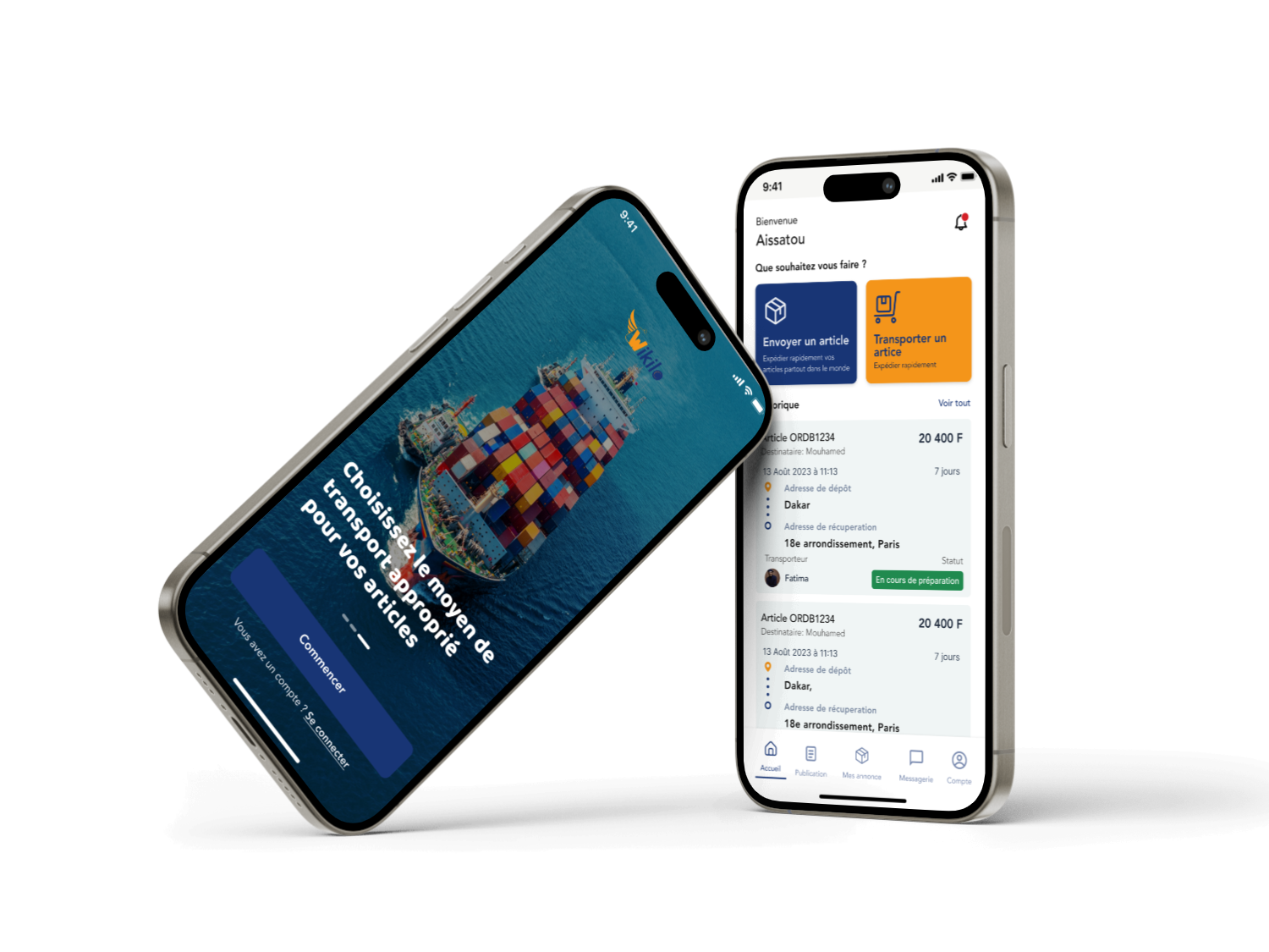 Écrans de l’application Wikilo sur deux iPhone
