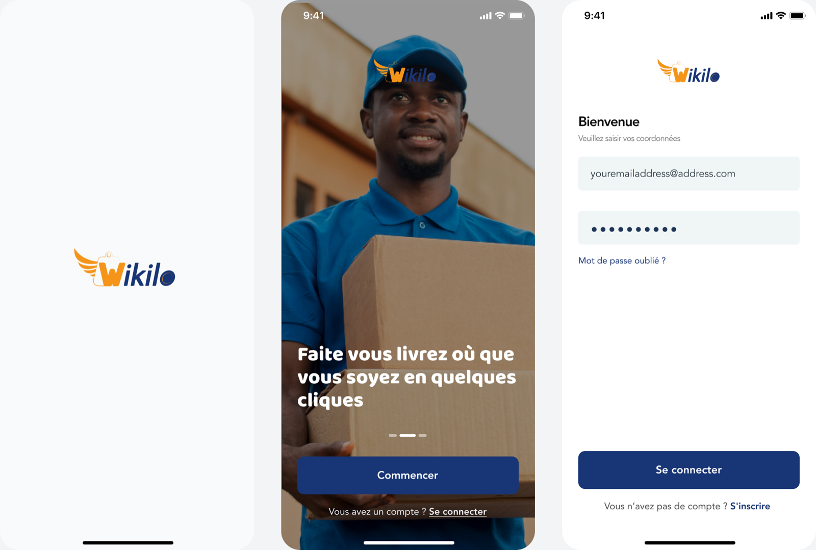 Écrans de démarrage, d’onboarding et de connexion